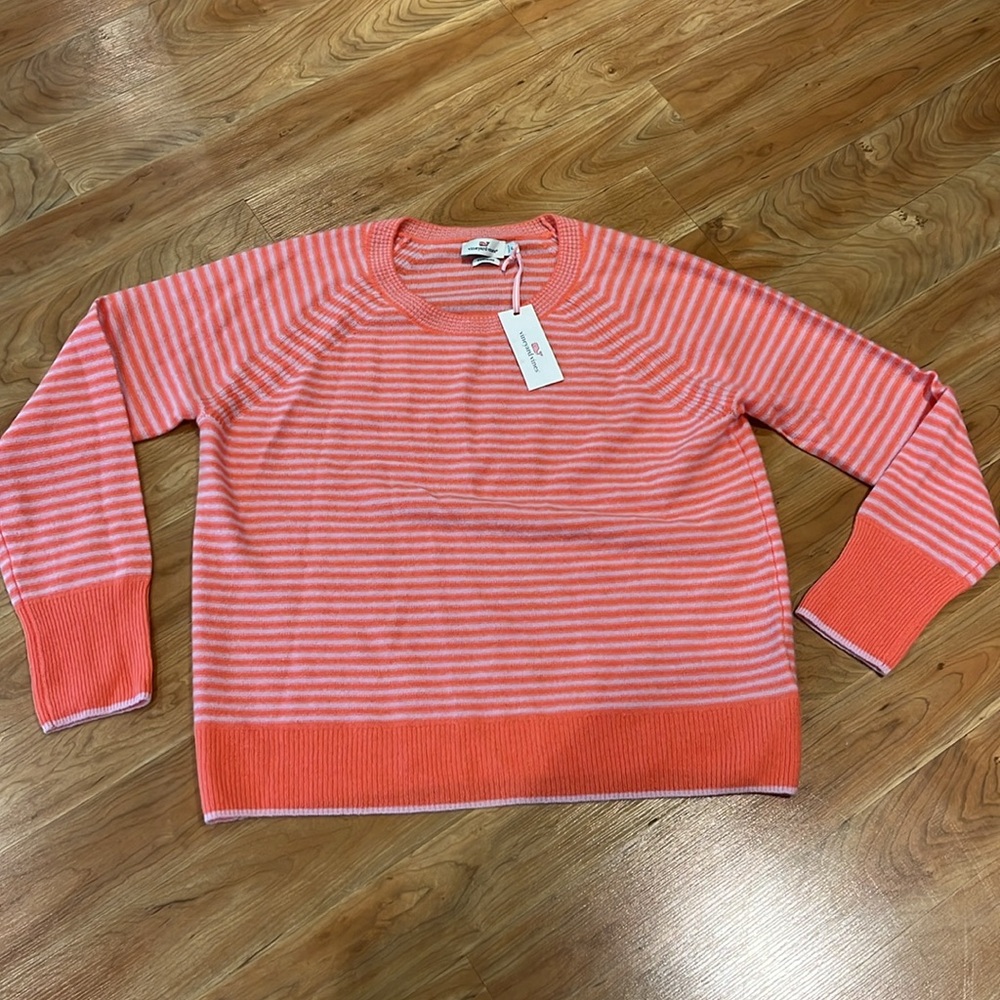 NEW! Vineyard Vines Seaspun Cashmere Stripe Crewneck sweater papaya passion  XL